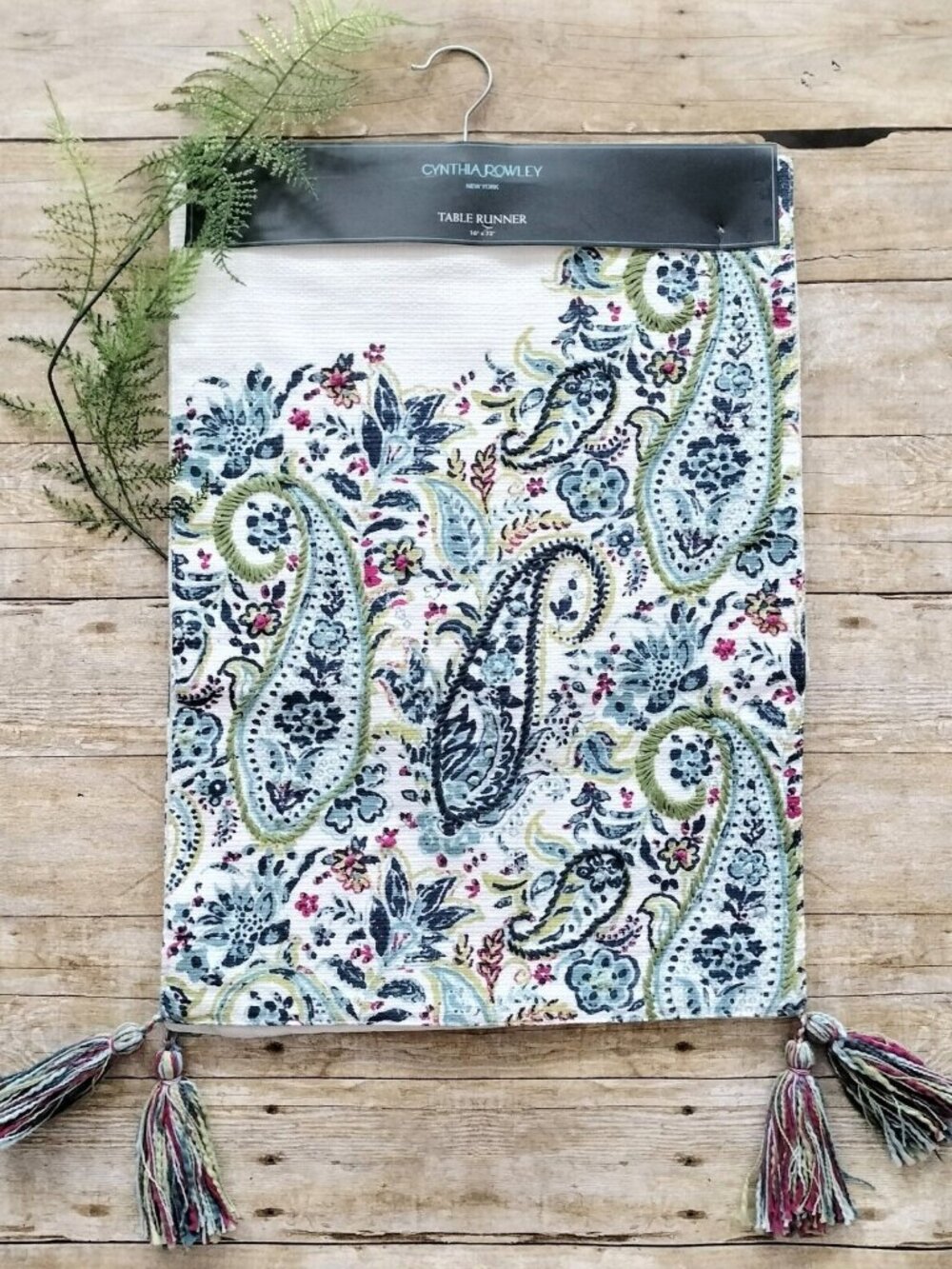 Cynthia Rowley Paisley Table Runner 16x72 Woven Embroidered Lined Tassels Cotton